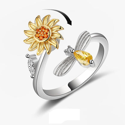 Anti-Stress Sunflower Spinner Ring – Stainless Steel Anxiety Fidget Jewelry for Women with Rotating Sun Star Design Christmas Gift.