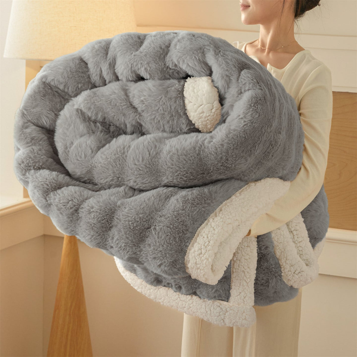 Luxury Faux Rabbit Fur Blanket – Thick Double Layer Plush Winter Bed and Sofa Throw for Cozy Warmth, Soft Comfort and Elegance