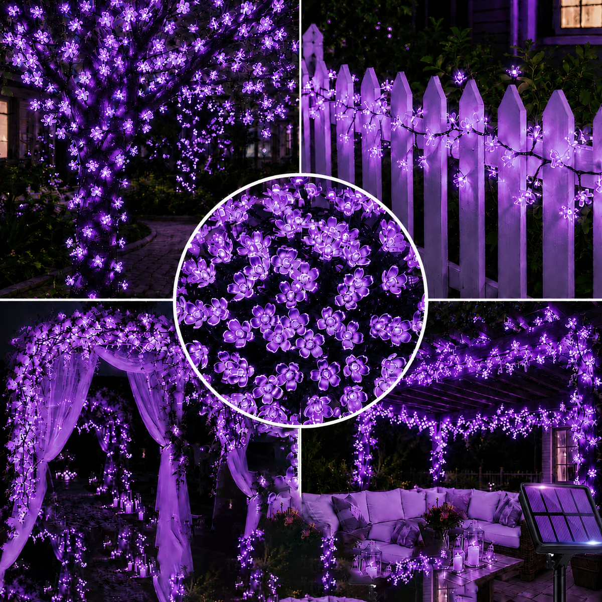 Cherry Blossom Solar String Lights – Romantic Outdoor Fairy Lighting for Gardens, Patios, Balconies, Weddings, Parties and Warm Decorative Ambience