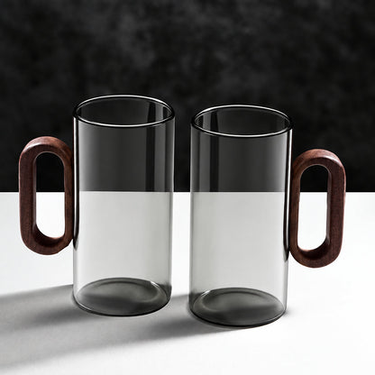 Heat-Resistant Glass Mug Set – Transparent Teacups with Wooden Handles for Coffee, Milk, Juice, Breakfast, Home Entertaining and Elegant Party Drinkware