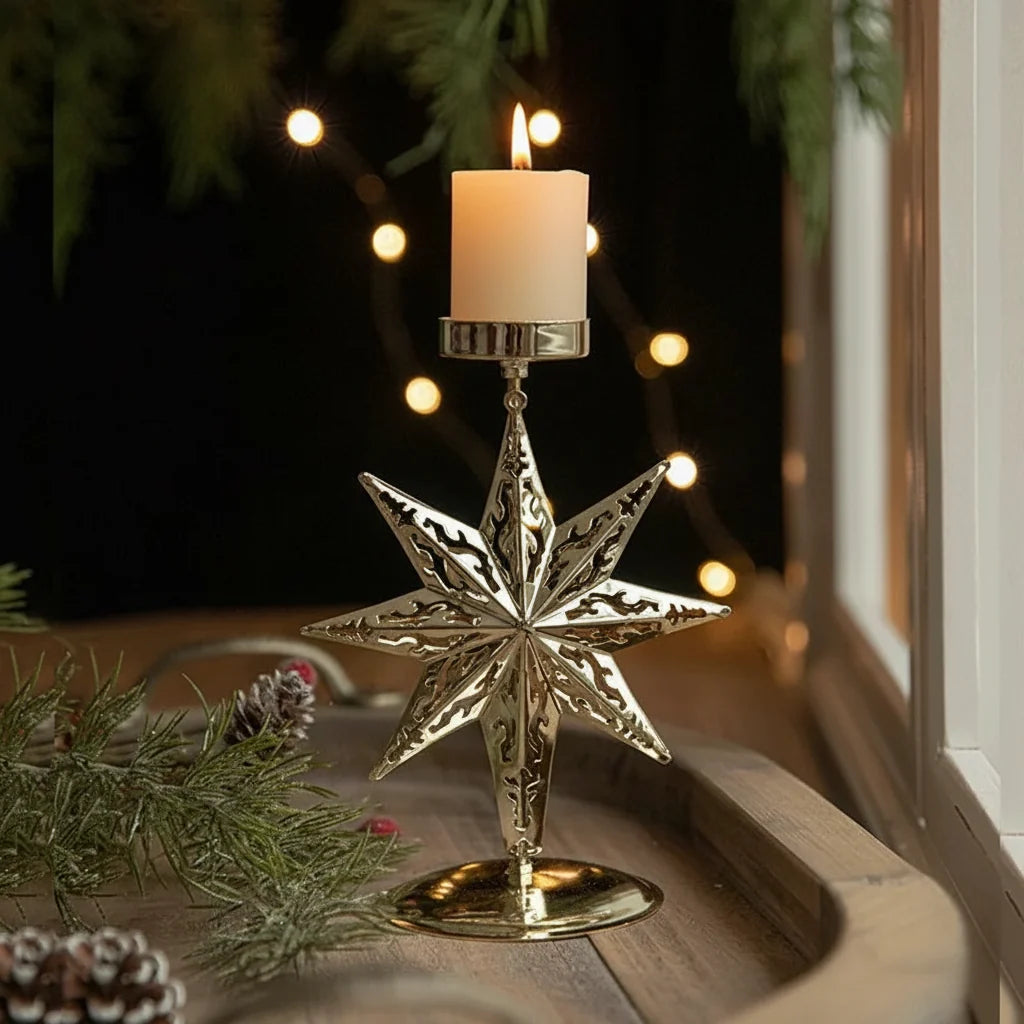 Metal Christmas Votive Candle Holder – Snowflake, Elk & Tree Tealight Lantern for Winter Table Centerpieces, Holiday Home Décor & Festive Ambience