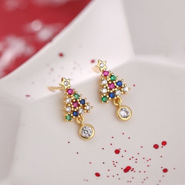 Red Ball Asymmetric Christmas Stud Earrings – Snowflake, Bell & Deer Zircon Holiday Jewelry for Women and Girls, Perfect Christmas & New Year Gift