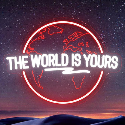 The World Is Yours Neon Sign – USB Planet LED Wall Light for Parties, Tiki Bars, Game Rooms and Bedroom Decor