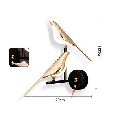 Magpie Bird LED Wall Lamp - 360° Rotating Indoor Wall Sconce for Bedroom, Bedside Lighting and Modern Home Decor
