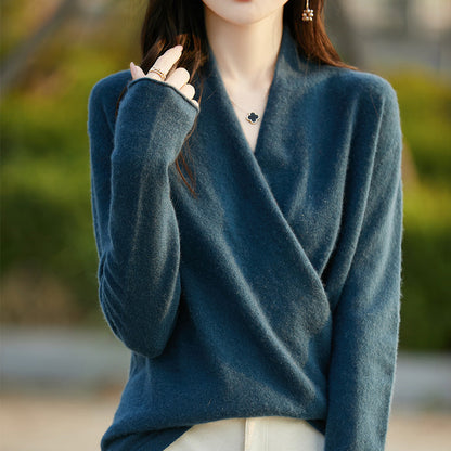Women's  Merino Wool Cashmere Sweater – Thick Loose Fit Long Sleeve Pullover for Warm Autumn Winter Luxury and Everyday Comfort