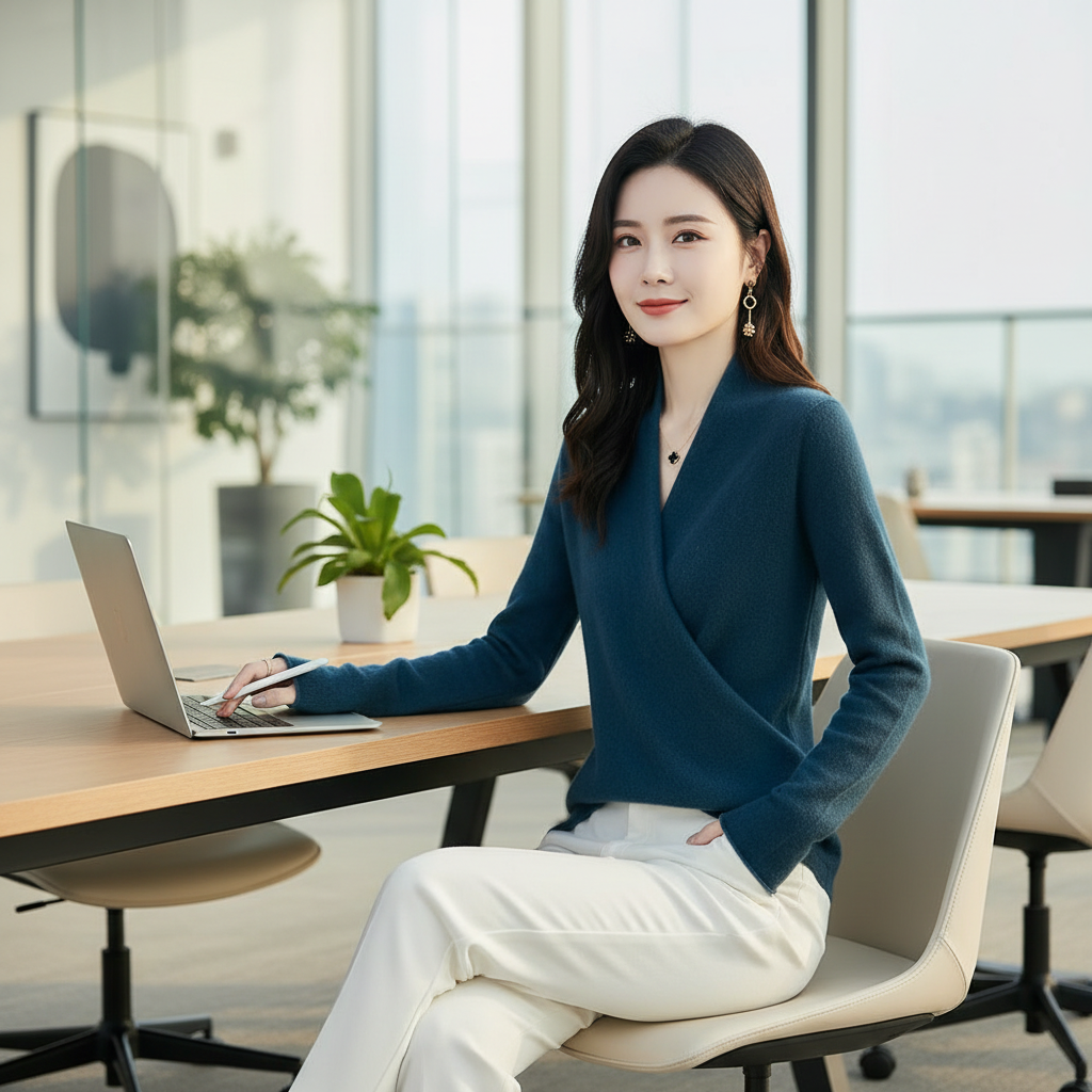 Women's  Merino Wool Cashmere Sweater – Thick Loose Fit Long Sleeve Pullover for Warm Autumn Winter Luxury and Everyday Comfort
