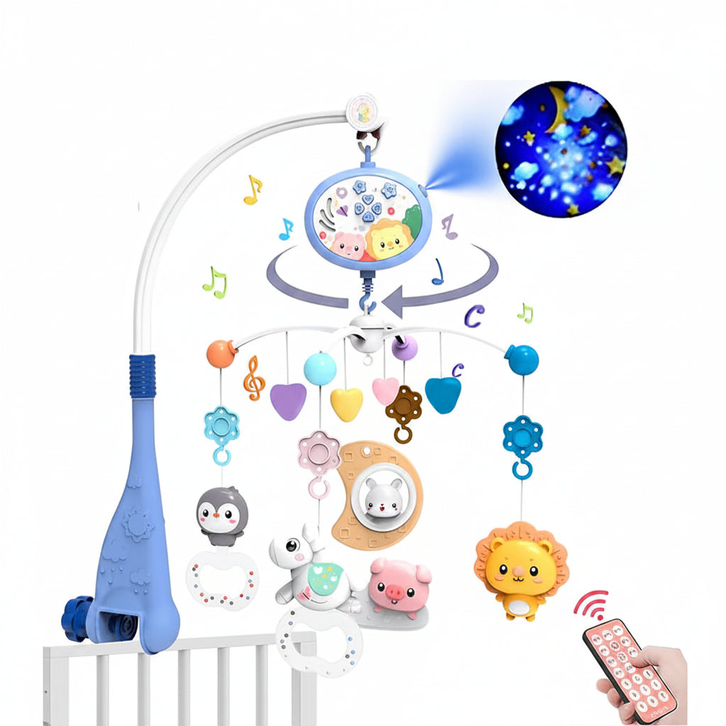 Baby Crib Mobile with Music and Lights - Remote Controlled Projection Toy for Infant Sleep and Development