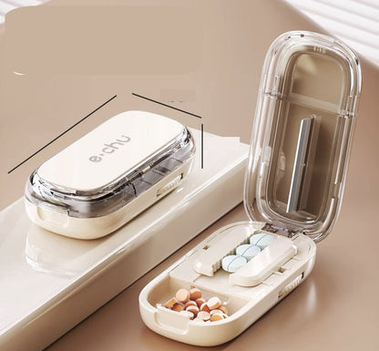 Compact Pill Cutter & Storage Box – Dustproof Tablet Organizer with Divider for Travel, Medicine & Daily Use