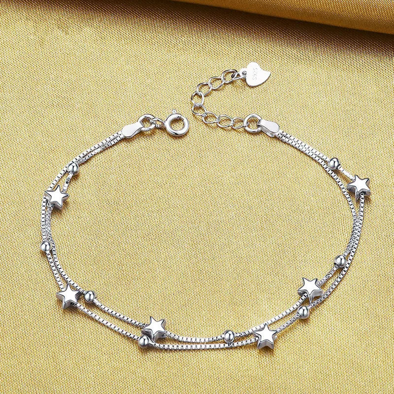 Sterling Silver Lucky Bead Bracelet – 925 Luxury Multi-Layer Charm Jewelry with Elegant Design for Women, Parties, Anniversaries and Gifts