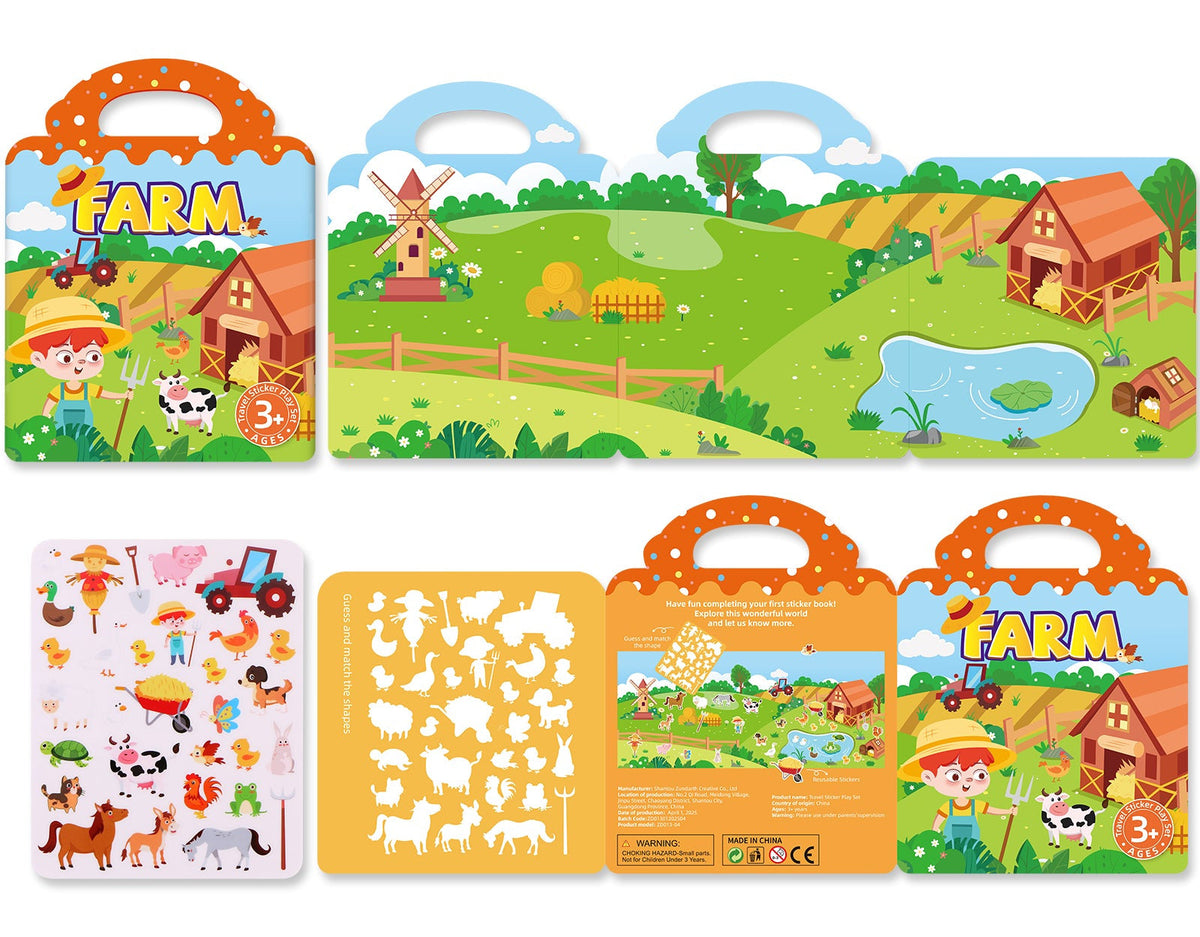 Reusable Sticker Activity Book - Montessori Travel Toy with Multi-Themed Bubble Stickers for Creative Learning