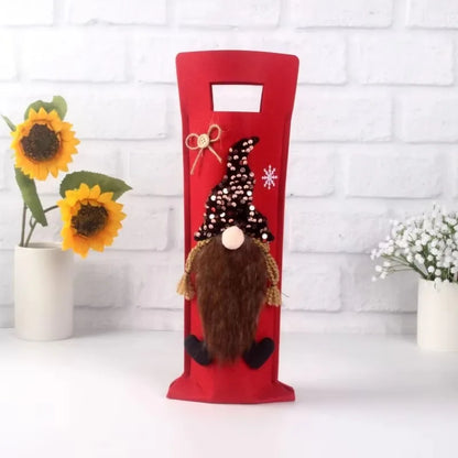 Christmas Gnome Wine Bottle Cover – Faceless Elf Bottle Bag Decoration for Home Holiday Parties, Christmas Table Décor Gift Accessory