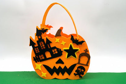 Halloween Pumpkin Candy Bag Kit – DIY Felt Treat Tote Craft Set for Kids, Kindergarten Activities, Party Favors and Handmade Holiday Fun