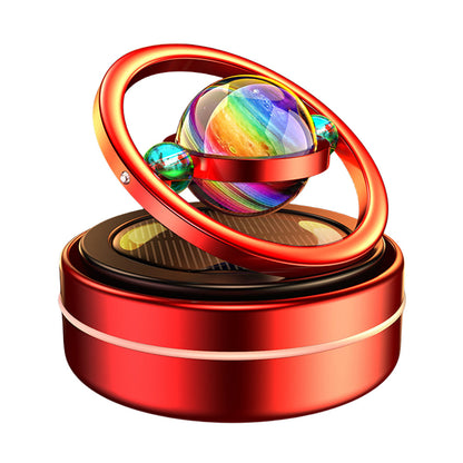Solar Rotating Car Air Freshener – Aluminum Alloy Aromatherapy Diffuser with Auto Spinning Double Ring Interior Decoration