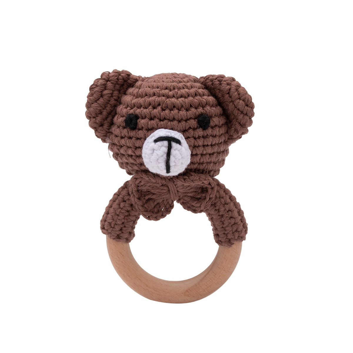 Crochet Bear Baby Rattle - Handmade Animal Teether Toy for Newborn Sensory Learning and Motor Skill Growth