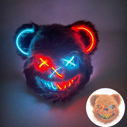 Glowing Bear Horror Mask - LED Light Up Scary Costume Mask for Halloween Cosplay Party Props