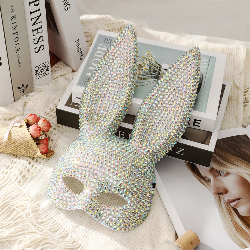 Rhinestone Rabbit Masquerade Mask – Glitter Acrylic Full-Face Costume for Women, Theater Performances, Halloween Parties, Roleplay and Glamorous Photo Shoots