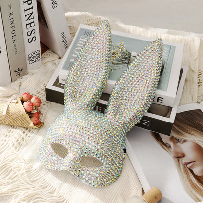 Rhinestone Rabbit Masquerade Mask – Glitter Acrylic Full-Face Costume for Women, Theater Performances, Halloween Parties, Roleplay and Glamorous Photo Shoots