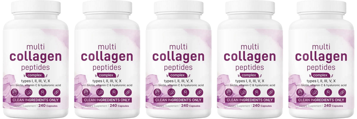 Multi Collagen Peptides Capsules – 240-Count Types I, II, III, V and X with Biotin, Vitamin C and Hyaluronic Acid
