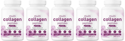 Multi Collagen Peptides Capsules – 240-Count Types I, II, III, V and X with Biotin, Vitamin C and Hyaluronic Acid