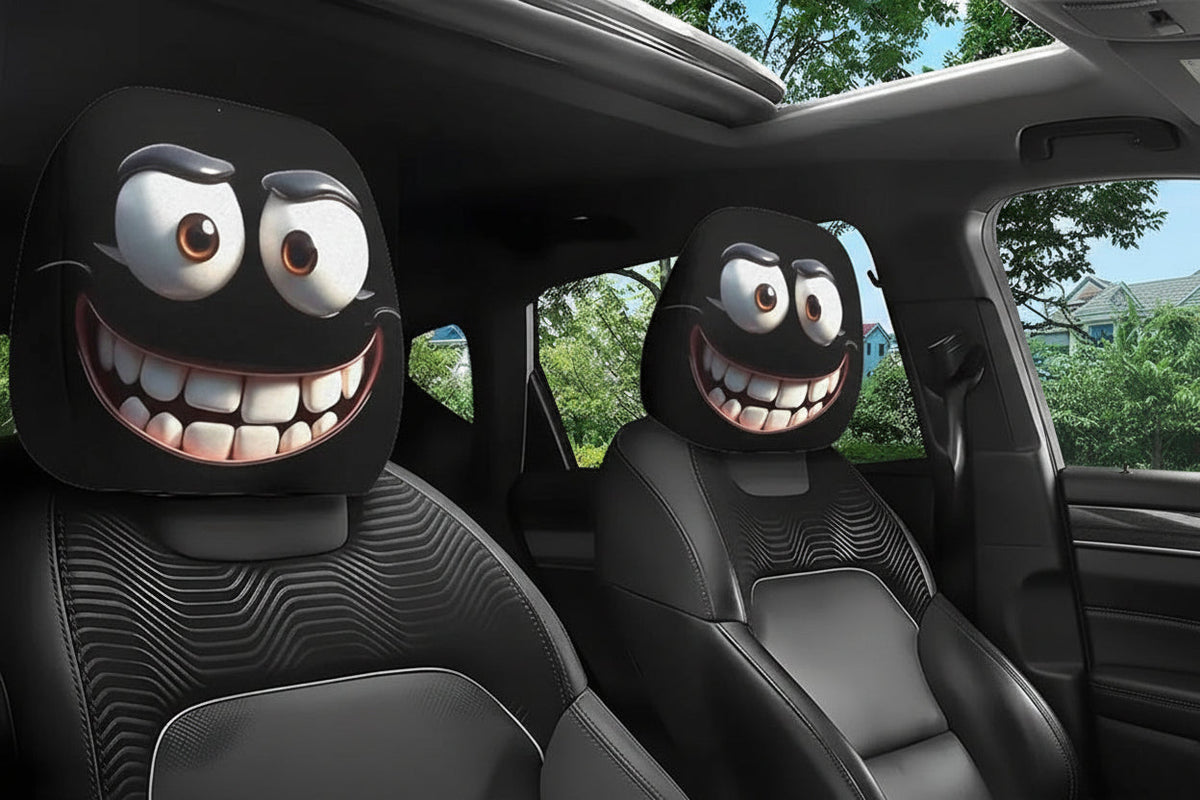 Scary Halloween Car Headrest Cover – Printed Creepy Face Seat Protector for Funny Vehicle Decorations, Haunted Themes and Spooky Seasonal Styling