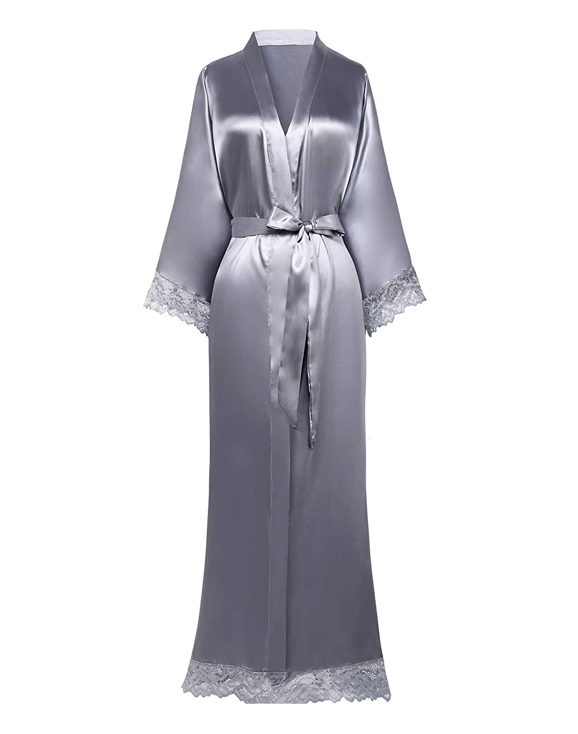 Luxury Silk Satin Lace Robe – Long Bridal Bathrobe for Women, Elegant Lingerie & Bridesmaid Wedding Nightwear