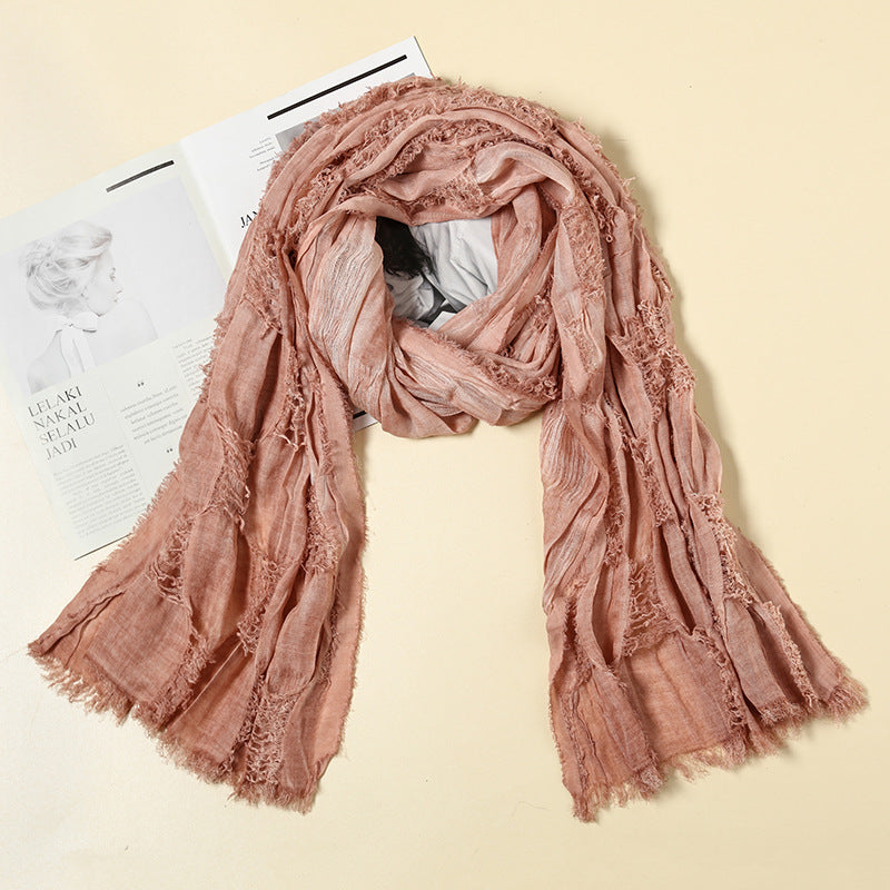 Vintage Ripped Punk Scarf – Distressed Tassel Cotton Linen Shawl for Y2K, Techwear, Tactical & Edgy Streetwear Fashion
