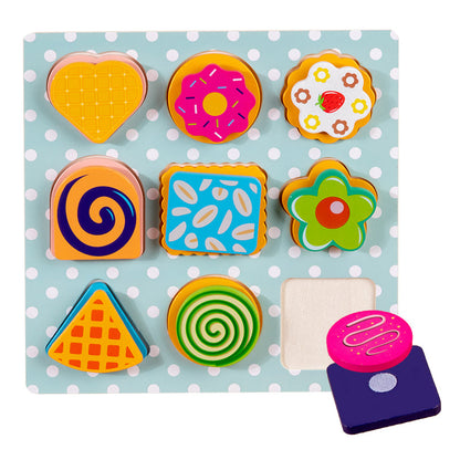 Wooden Donut Pizza Cookie Puzzle Set – Pretend Food Educational Toy for Kids with Matching, Sorting and Creative Kitchen Roleplay Fun