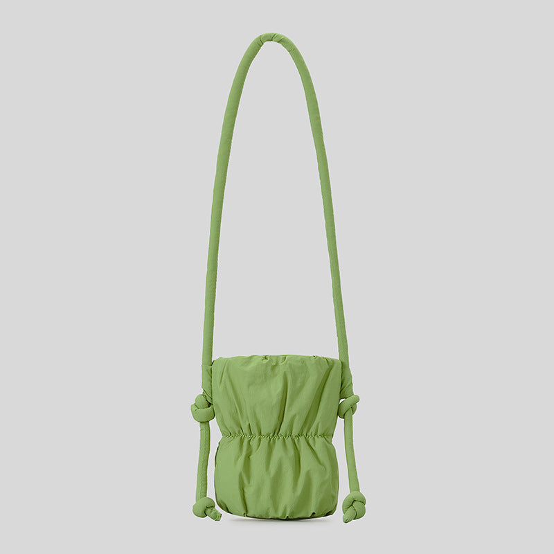 Fashion Ruched Puffer Bucket Bag – Designer Padded Women’s Shoulder Bag, Casual Nylon Crossbody Purse for Daily Wear & Cute Phone Storage