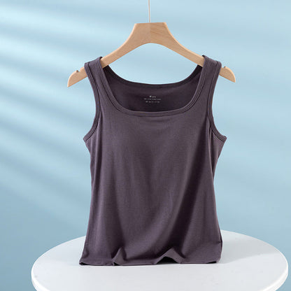 Integrated Strap Vest Top with Chest Pad – Women’s Built-In Bra Innerwear Base Shirt for Daily Comfort and Style