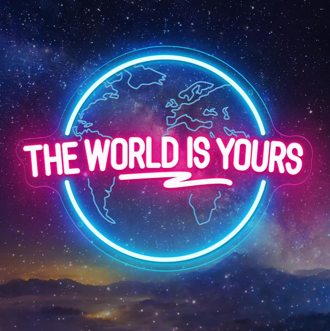 The World Is Yours Neon Sign – USB Planet LED Wall Light for Parties, Tiki Bars, Game Rooms and Bedroom Decor