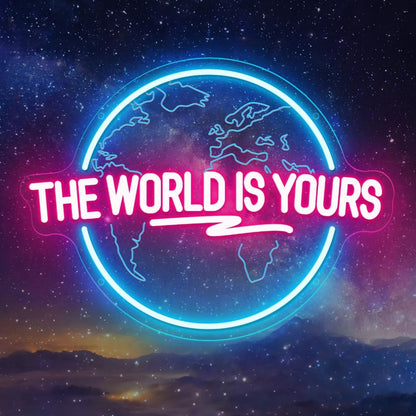 The World Is Yours Neon Sign – USB Planet LED Wall Light for Parties, Tiki Bars, Game Rooms and Bedroom Decor