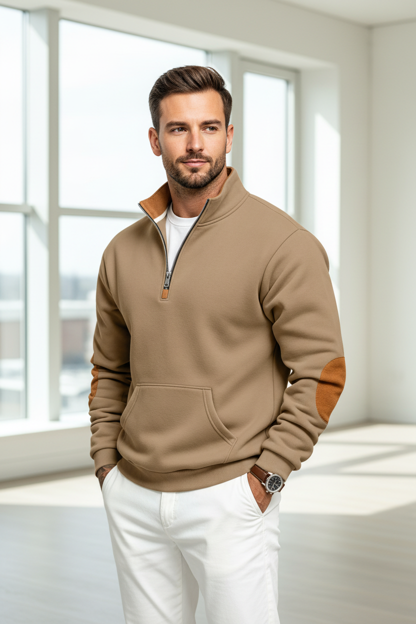 Men's Fleece Lined Sweatshirt – Thick Stand Collar Zip Up Pullover for Autumn Winter Casual Streetwear, Outdoor Comfort and Warmth