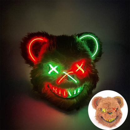 Glowing Bear Horror Mask - LED Light Up Scary Costume Mask for Halloween Cosplay Party Props