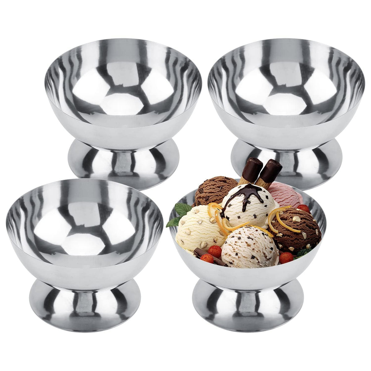 Stainless Steel Goblet Dessert Bowls – Elegant 2026 Ice Cream, Salad, Fruit and Snack Cups for Home Dining, KTV Bars and Parties
