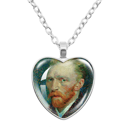 Van Gogh Starry Night Necklace – Artistic Glass Cabochon Pendant Jewelry Featuring Sunflower Painting Design for Women, Art Lovers and Gifts