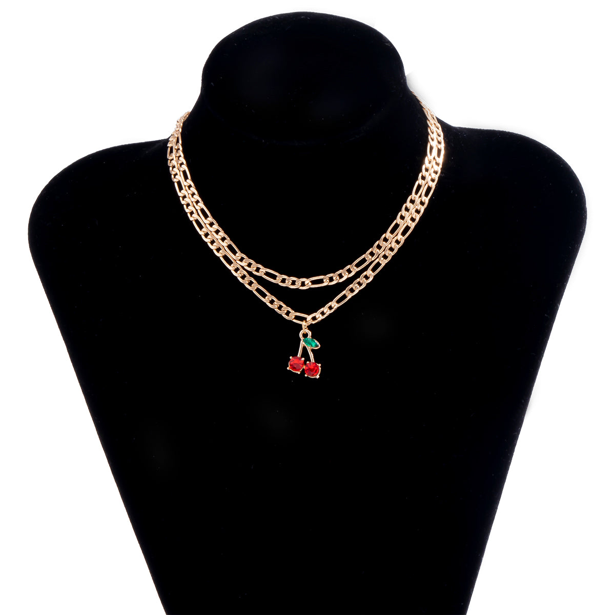 Red Cherry Pendant Necklace – Sweet Romantic Gold Tone Clavicle Chain Jewelry for Women and Girls, Fashionable Gift for Parties and Dates