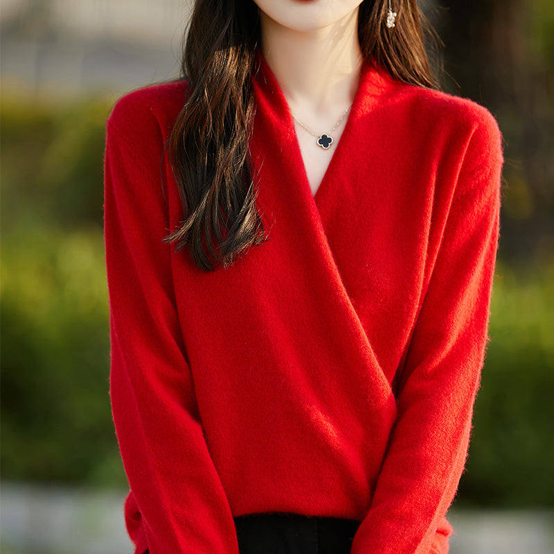 Women's  Merino Wool Cashmere Sweater – Thick Loose Fit Long Sleeve Pullover for Warm Autumn Winter Luxury and Everyday Comfort