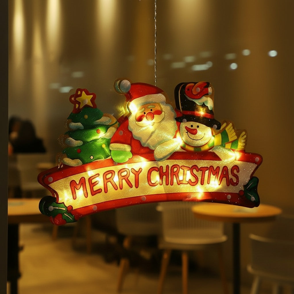 LED Suction-Cup Christmas Hanging Lamp – Santa & Snowman Holiday Window Light for Home Décor, Party Displays, New Year Celebrations & Xmas Gifts