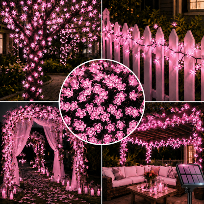 Cherry Blossom Solar String Lights – Romantic Outdoor Fairy Lighting for Gardens, Patios, Balconies, Weddings, Parties and Warm Decorative Ambience