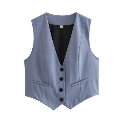 Chic V-Neck Sleeveless Vest – Elegant Women’s Single-Breasted White Waistcoat Top for Stylish Office or Casual Spring Outfits