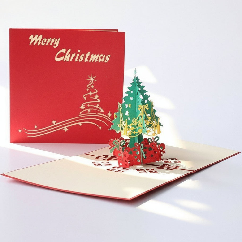 Pop-Up Christmas Tree Greeting Card – 3D Sparkling Holiday Fantasy Card for Christmas Blessings, Gift Messages, Seasonal Wishes, and Festive Surprises