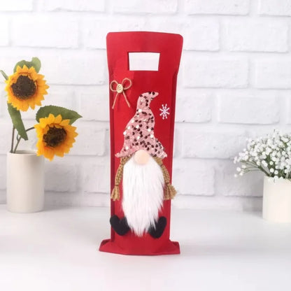 Christmas Gnome Wine Bottle Cover – Faceless Elf Bottle Bag Decoration for Home Holiday Parties, Christmas Table Décor Gift Accessory