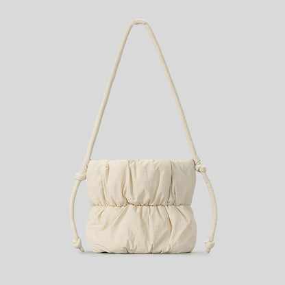 Fashion Ruched Puffer Bucket Bag – Designer Padded Women’s Shoulder Bag, Casual Nylon Crossbody Purse for Daily Wear & Cute Phone Storage