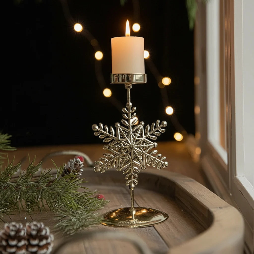Metal Christmas Votive Candle Holder – Snowflake, Elk & Tree Tealight Lantern for Winter Table Centerpieces, Holiday Home Décor & Festive Ambience