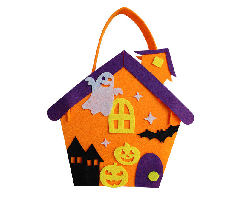 Halloween Pumpkin Candy Bag Kit – DIY Felt Treat Tote Craft Set for Kids, Kindergarten Activities, Party Favors and Handmade Holiday Fun