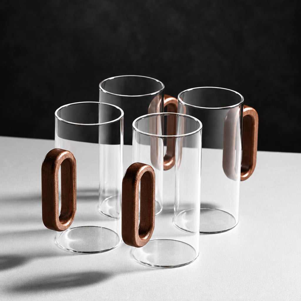 Heat-Resistant Glass Mug Set – Transparent Teacups with Wooden Handles for Coffee, Milk, Juice, Breakfast, Home Entertaining and Elegant Party Drinkware