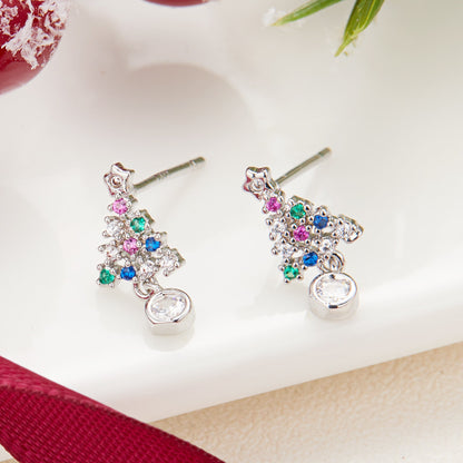 Red Ball Asymmetric Christmas Stud Earrings – Snowflake, Bell & Deer Zircon Holiday Jewelry for Women and Girls, Perfect Christmas & New Year Gift