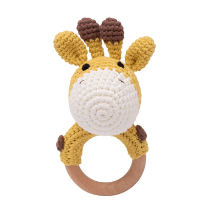Crochet Bear Baby Rattle - Handmade Animal Teether Toy for Newborn Sensory Learning and Motor Skill Growth