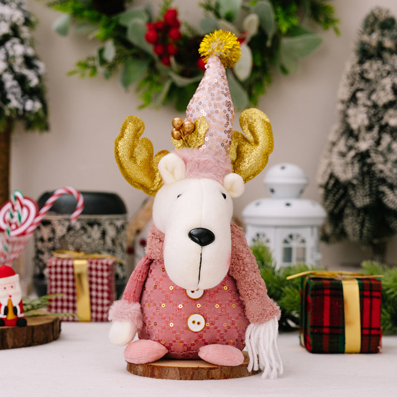Pink Telescopic Christmas Doll Set – Santa, Snowman & Reindeer Extendable Figurines for Holiday Home Decorations, Kids’ Festive Ornaments