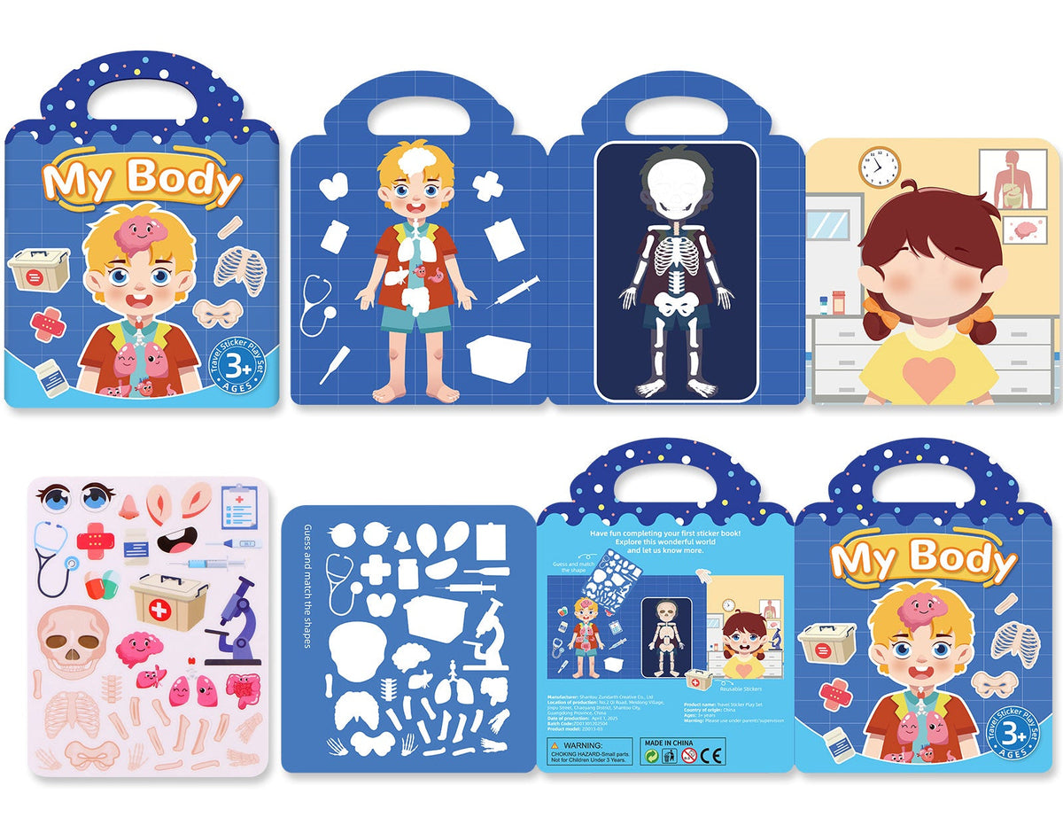 Reusable Sticker Activity Book - Montessori Travel Toy with Multi-Themed Bubble Stickers for Creative Learning